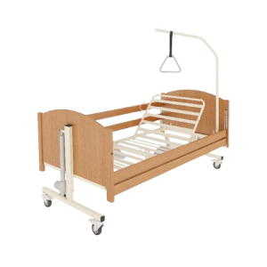 Bolnički krevet sa bočnim ogradama i dušekom, namenjen za kućnu ili bolničku negu